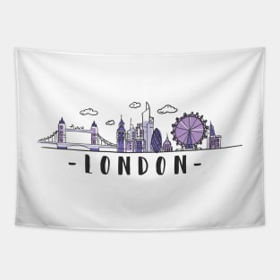 London Skyline. United Kingdom, Great Britain Hand Drawn Tapestry