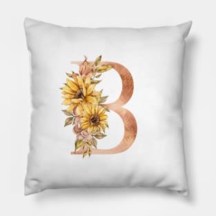 Watercolor sunflower floral  wedding monogram, B letter illustration Pillow