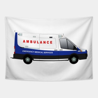 Blue White Transit Ambulance Tapestry