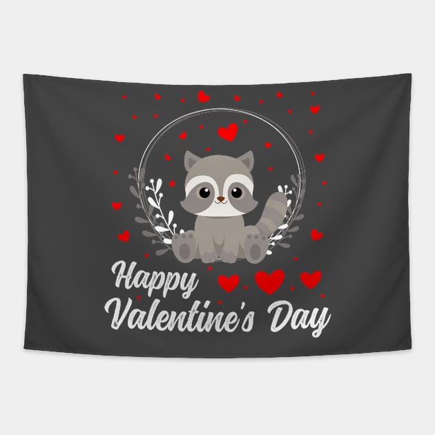 Valentine's Day Cute Raccoon Lover Design Gift Idea Tapestry by TeesbyJohn