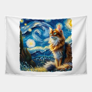 Somali Starry Night Inspired - Artistic Cat Tapestry