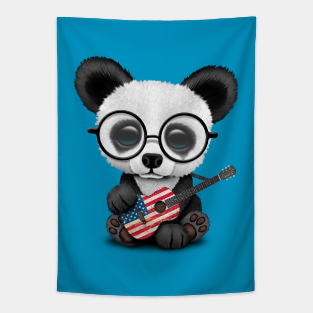 Baby Panda Playing American Flag Guitar Tapestry by jeffbartels