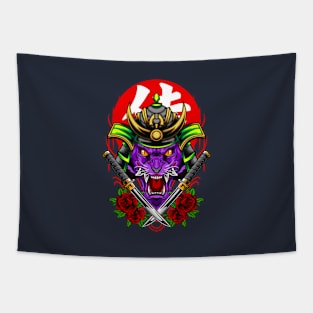 Samurai Wolf - Green Kabuto Tapestry