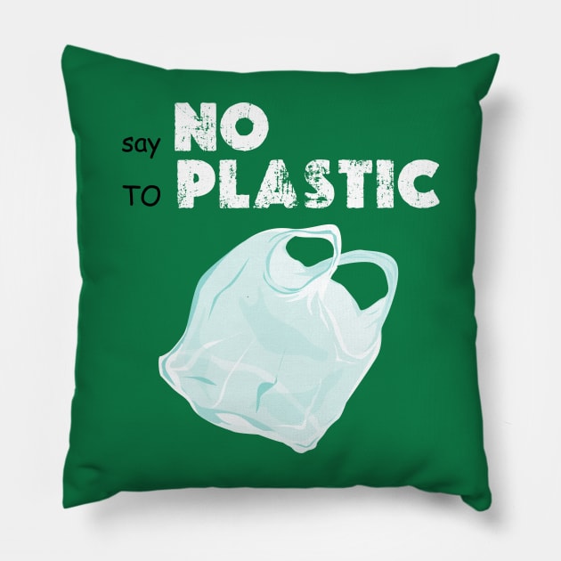 say no to plastic  earth day 2024 gift Pillow by graphicaesthetic ✅