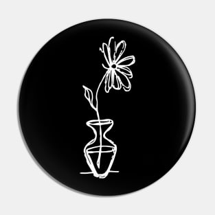 Flower in Vase Doodle White Pin