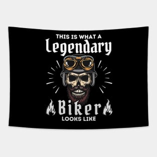 Skull Legendary Biker Motorcycle Mania Tapestry