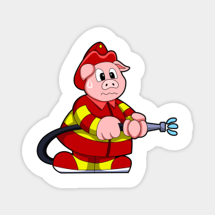 Pig as Firefighter with Fire extinguisher Magnet