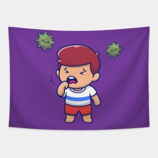 Cute Boy With Fever And Flu Cartoon Tapestry