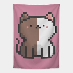 Pixel Quiet Two Face Brown White Cat 39 Tapestry