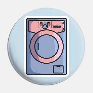 Electric Washing Machine Sticker vector illustration. Technology object icon concept. Modern laundromat, appliance for household chores. Front view of washing machine sticker design with shadow. Pin