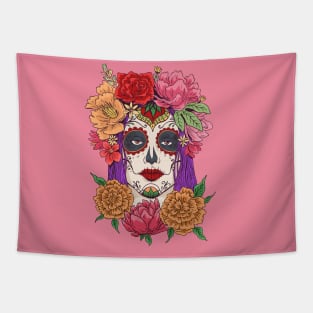 Beautiful Dia de los Muertos Girl with Roses Tapestry