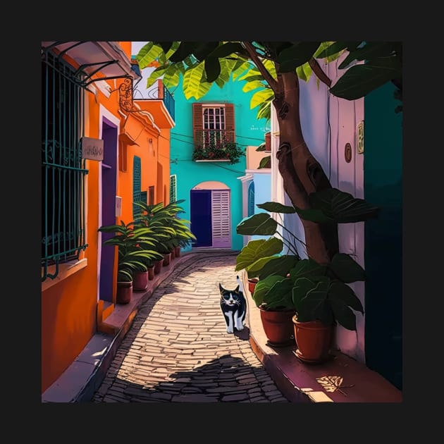 Old San Juan Colorful Homes, Plants and Cats by TheJadeCat