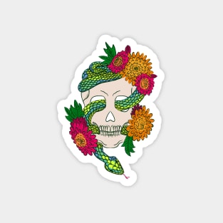 Floral Skull Snake - Deep Emerald Magnet