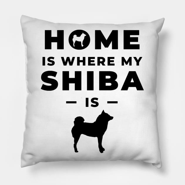 Home Is Where My Shiba Is feat. Lilly the Shiba Inu - Black Text on White Pillow by shibalilly