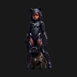 Black Pug Puppy and Heroic African Princess T-Shirt