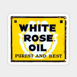 White Rose Oil, vintage restored enamel sign Magnet