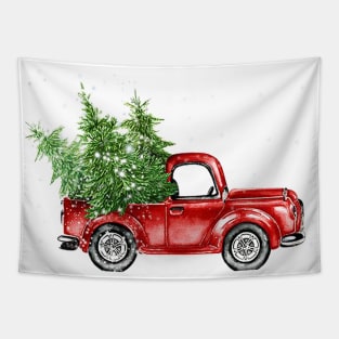 Red Truck Christmas Trees Tapestry