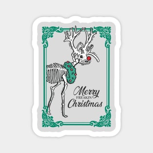 'Merry Freakin Christmas' Skeleton Reindeer Magnet