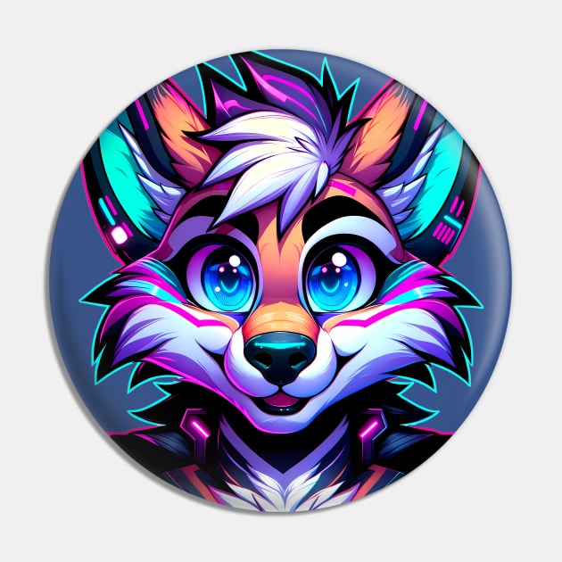 Cyberpunk Neon Furry Anthro Fox Pin by Blue Bull Bazaar