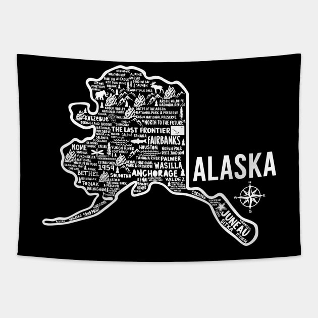 Alaska Map Tapestry by Whereabouts Shop