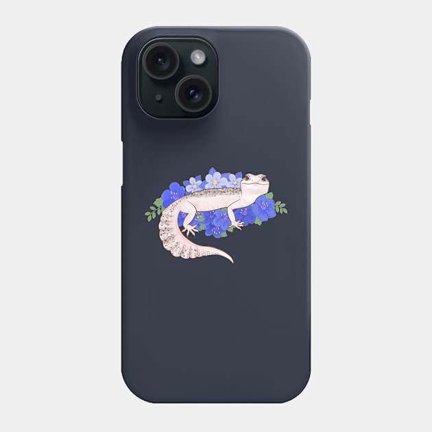 Leopard Gecko and Blue Flowers Phone Case by starrypaige