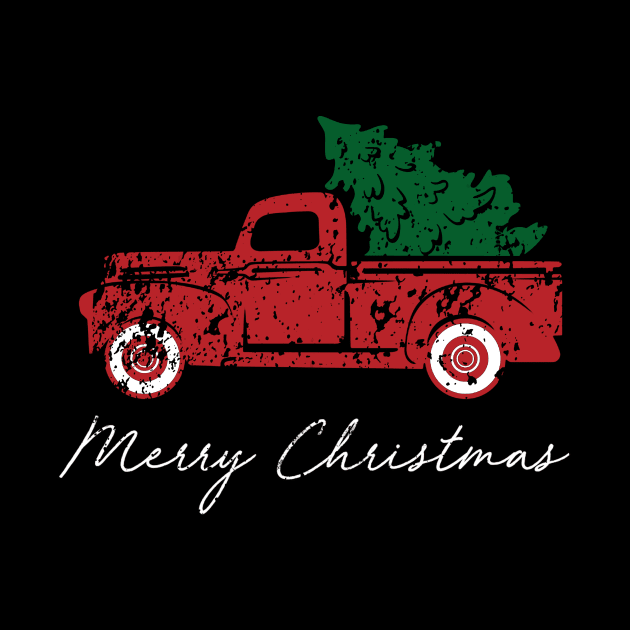 Merry Christmas Retro Vintage Red Truck by Soema