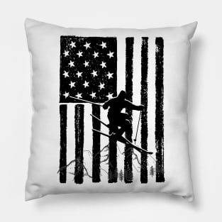 Vintage Skiing Us Flag Pillow