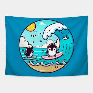 Penguin Paradise Surf Tapestry