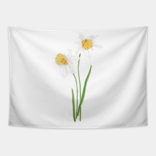 2 white daffodil  flowers watercolor Tapestry