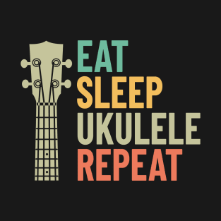 Eat Sleep Ukulele Repeat Ukulele Headstock Retro Theme T-Shirt