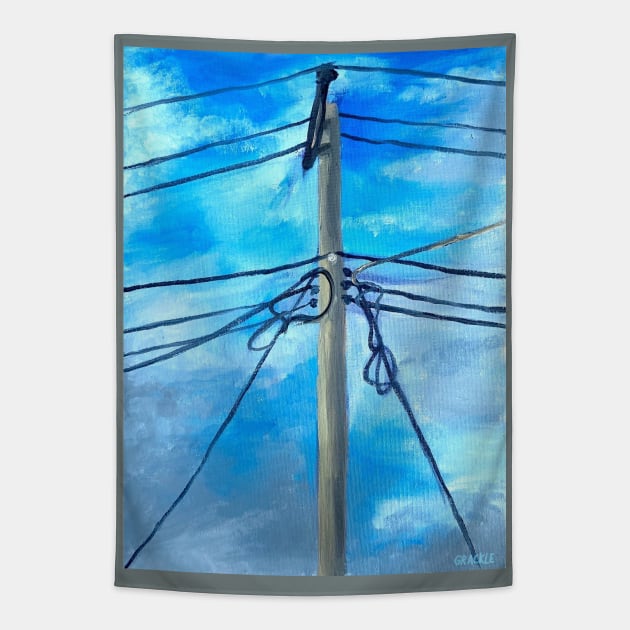 Sunny Telephone Pole Tapestry by Jan Grackle