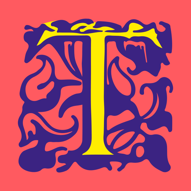 Letter T in yellow with violet ornaments by Creative Art Store