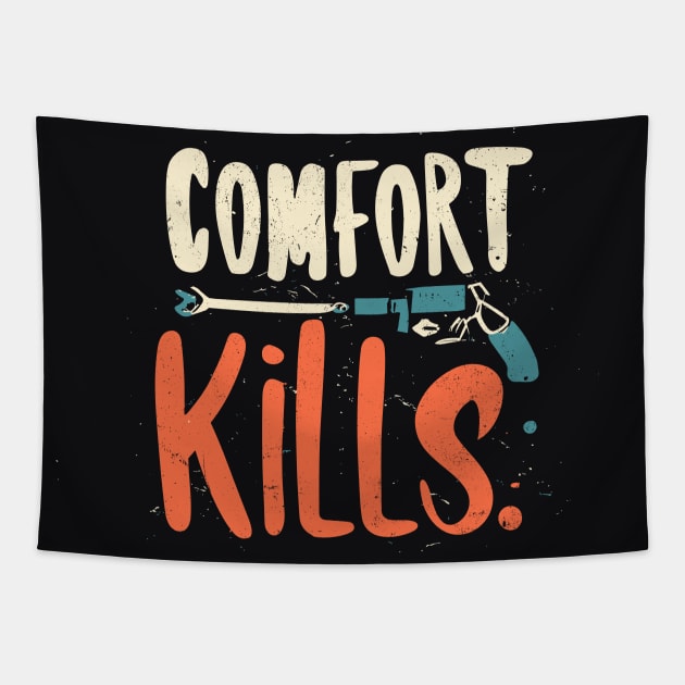 Comfort Kills Vintage Tapestry by ravensart