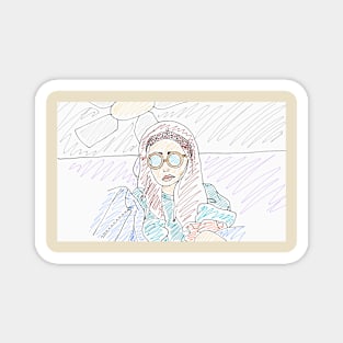 Doodled Girl With Glasses Magnet