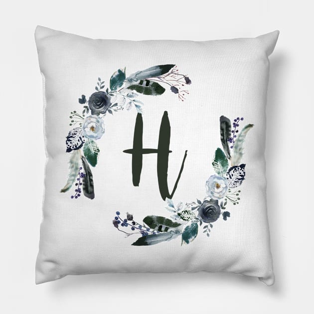 Floral Monogram H Dark Bohemian Flora Pillow by floralmonogram