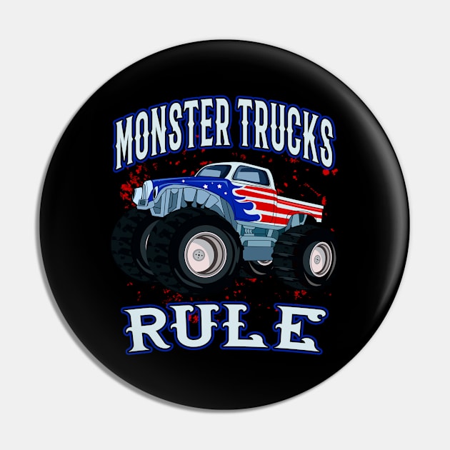 Monster Trucks Rule Pick-Up Monster Truck Cars Pin by Foxxy Merch