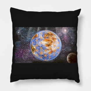 Sacred geometry - earth with flower of life Pillow