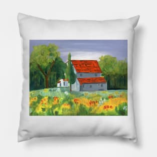 Country House. Original Oil On Canvas Painting Pillow