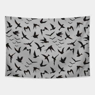 Flying Birds Black Silhouettes Pattern Tapestry