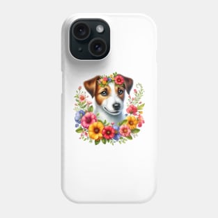 A jack russel terrier with beautiful colorful flowers Phone Case