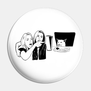 Woman Yelling At A Cat (Black And White) Pin