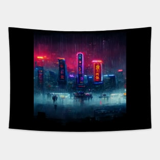 Fluxion - Cyberpunk Cityscape Skyline Tapestry