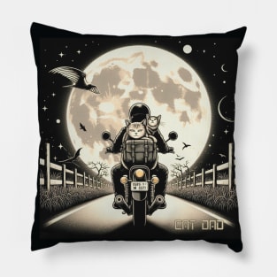 Motorbiker and Cat Dad Adventure Duo Pillow