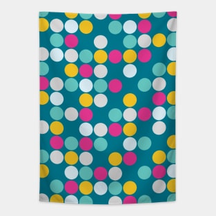 Colorful Circles Pattern Ocean Blue Turquoise Mustard Yellow Fuchsia Pink Grey Tapestry