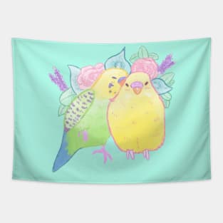 Snuggling Budgies Tapestry