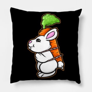 Easter Bunny Carries A Carrot Piggyback On Easter Pillow