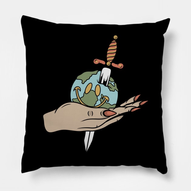 World and hand Pillow by gggraphicdesignnn