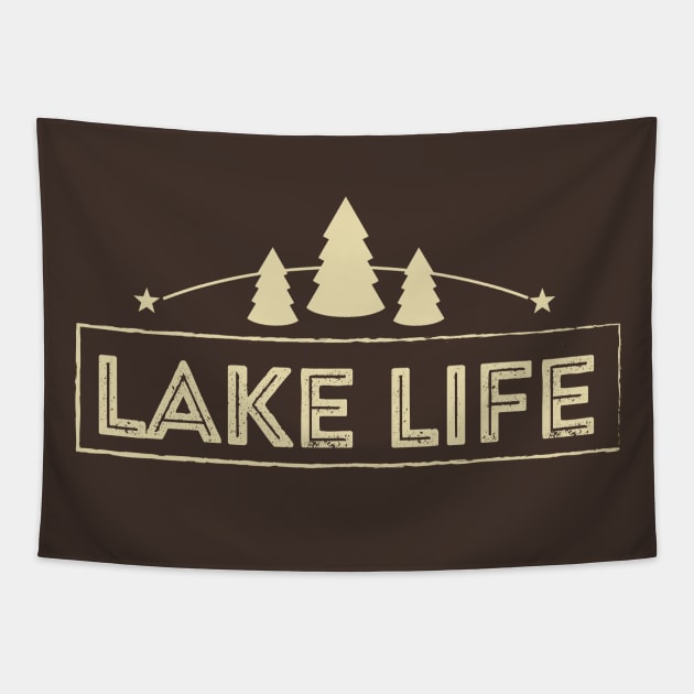 Lake Life with Trees and Stars Tapestry by printabelle