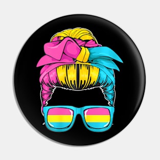 Pansexual Messy Bun LGBT-Q Cool Pan Pride Flag Mom Pin