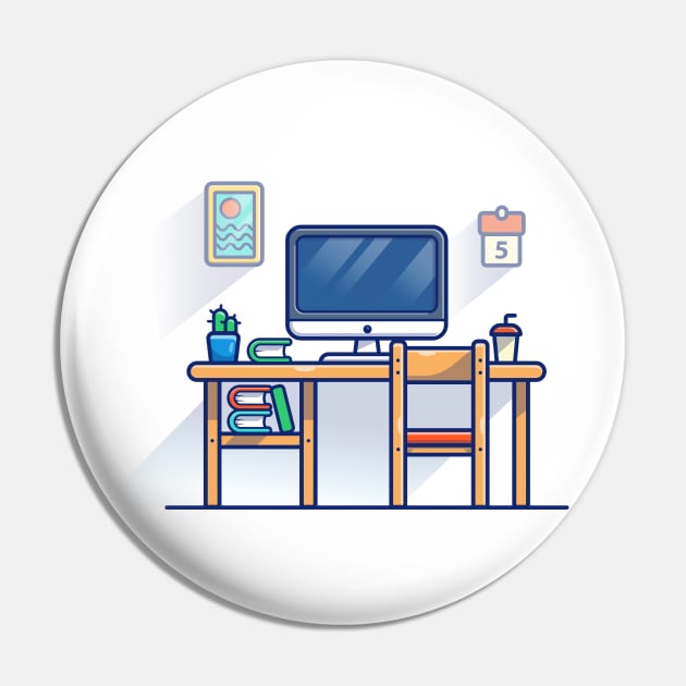 Monitor, Calendar, Picture, Cup, Desk, chair, Cactus, Vas And Books Cartoon Pin by Catalyst Labs